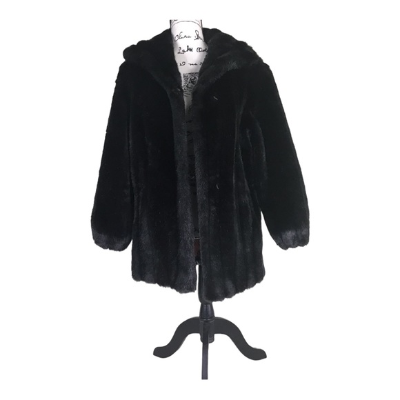 Jordache Vtg. 80’s Mob Wife black faux fur coat with orange lining  Sz. 7 EUC - Picture 1 of 7